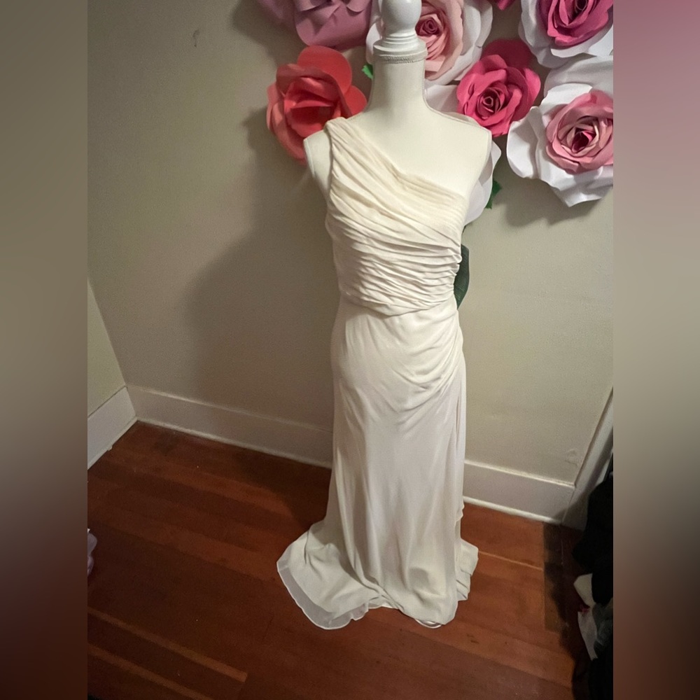 Beautiful, NWT long formal, one shoulder, ivory gown.